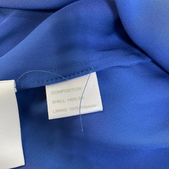 Wai Ming 100% Silk Blue Lattice Detailed Long Sleeve Dress Missing Belt Small - Picture 6 of 9